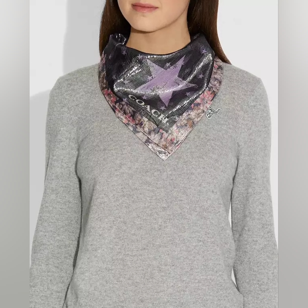 NWT Coach Dusty Lavender Glam Rock Lame Bandana Silk Blend - Picture 1 of 7